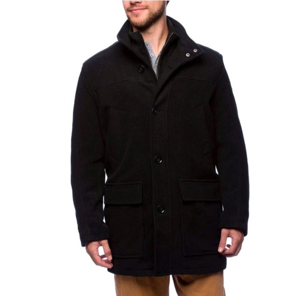 Cole Haan Mens Black Wool Cashmere Button Front‎ Top Coat Jacket Large L